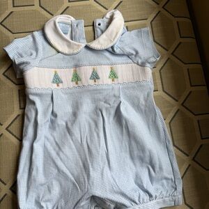 Blue and White Christmas tree Bodysuit. 9m